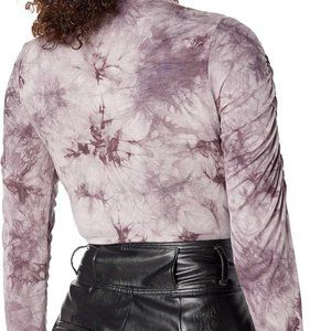 KENDALL + KYLIE Women's Mock Neck Ruched Sleeve Bodysuit Dusty Plum Size Medium